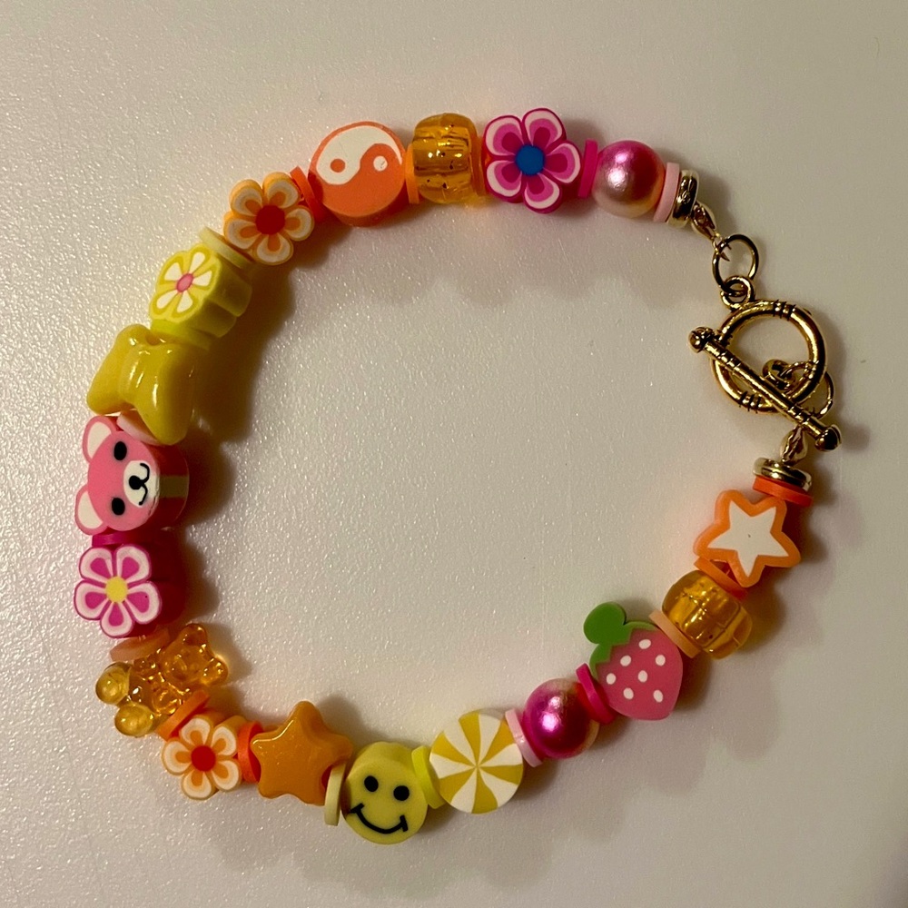 Handmade fun bright colorful beaded bracelet